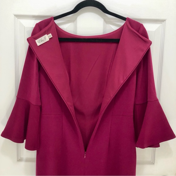 Eliza J Fuchsia Plum‎ Bell Sleeve Midi Sheath Dress. Size 6 - Picture 11 of 16
